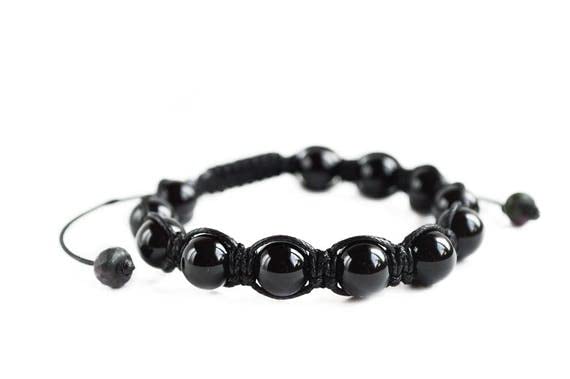 Bracelet luxe onyx noir 10mm LKBEADS en perles lisses et cordon tressé