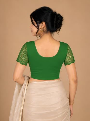 Image of Abhi Cotton Readymade Saree Blouse for Women- Half Net Sleeves, Round Neck, Regular-fit, Stretchable, Pull-on Style Blouse