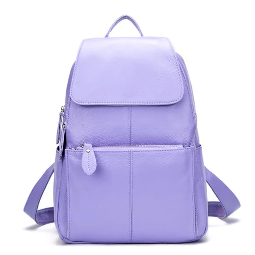 Image of zency 15 Colors 100% Genuine Leather Women Backpack Antitheft Fashion Rucksack Travel Bag For Ladies (Light Purple)