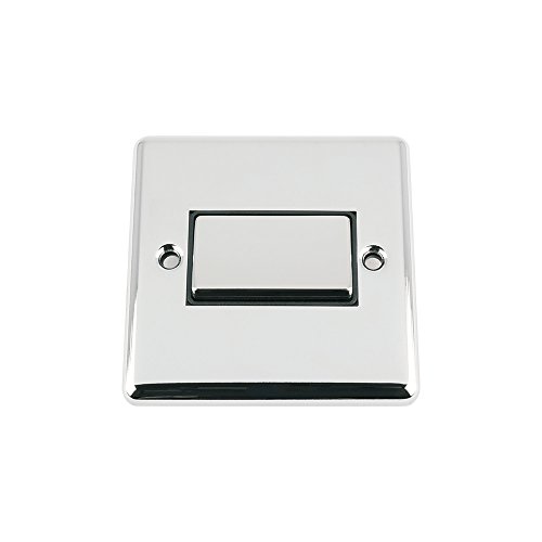 Fan Isolator 3 Pole Switch - Polished Chrome Classic - Black Insert - Metal Rocker Switch, Medium