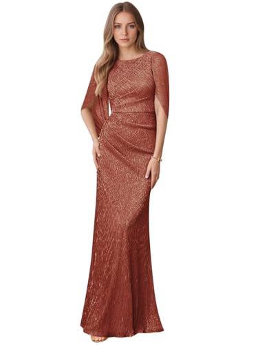 Sparkly Mermaid Mother of Bride Dresses for Women Cape Sleeves Wedding Guest Dress Long Formal Gowns