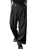 OYOANGLE Men's Pleated High Waist Wide Leg Pants Loose Fit Casual Pants with Pocket Black Medium