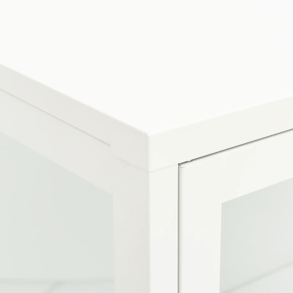 Aparador blanco de 75 x 35 x 105 cm, de acero con recubrimiento en polvo y cristal templado, con estantes ajustables, ideal como armario de almacenamiento para salón y cocina