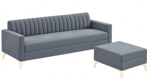 Image of AMATA Falcon ele 4 Seater Fabric Suede Velvet Light Grey Colour Sofa Set with Two Cushions Perfect for Home Office Guests Living Room (Falcon Light Grey 01, Falcon 4 Seater l Shape)(3 Year Warranty)