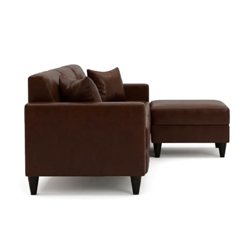 Image of FURNY Gracina 5 Seater L Shape Sofa Set with Movable Ottoman | Flexible Left or Right Layout | Plush Velvet Fabric (Brown) | Perfect for Living Room, Guest Room & Office