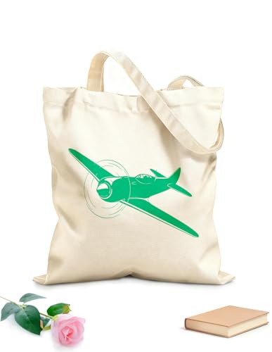 XIARON Bolsas reutilizables para la compra Avión Piloto de avión Aviador Tela de 340g/m² de grosor Material agradable para la piel M Verde azulado