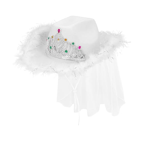 Boland 01449 - Chapéu de noiva real com véu, chapéu de cowboy para festa de fantasia ou carnaval, acessório para fantasias e JGA