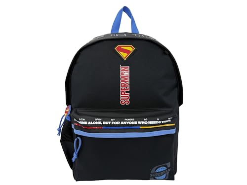 Mochila escolar Superman con bolsos negros para organizar material de colegio