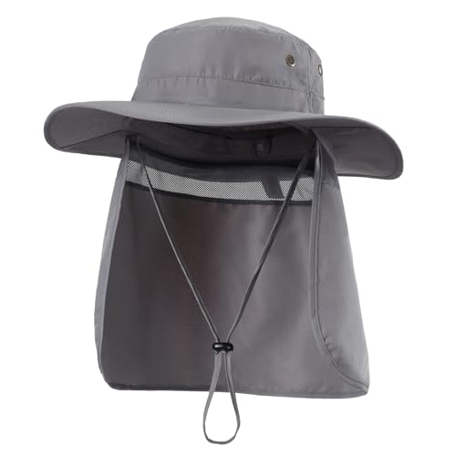 Image of Home Prefer UPF50 Mens Sun Hat with Neck Flap Quick Dry UV Protection Cap Womens Wide Brim Fishing Hat Neck Flap Beach Garden