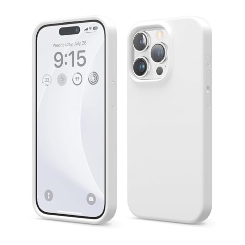 Image of Liquid Silicone Case Compatible for iPhone 15 Pro White | Slim Back Cover | Soft Touch Bumper | Shockproof Drop Protection | Microfiber Cloth Inside | Sleek Solid Design