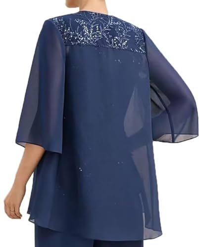 Chic & Comfy Navy Blue Plus Size Wedding Pant Suit Set - Image 4