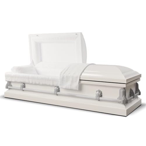 Titan Casket Andover Series Steel Funeral Casket for Humans (White and Gray) Handcrafted Steel Casket with White and Gray Finish with White Crepe Interior