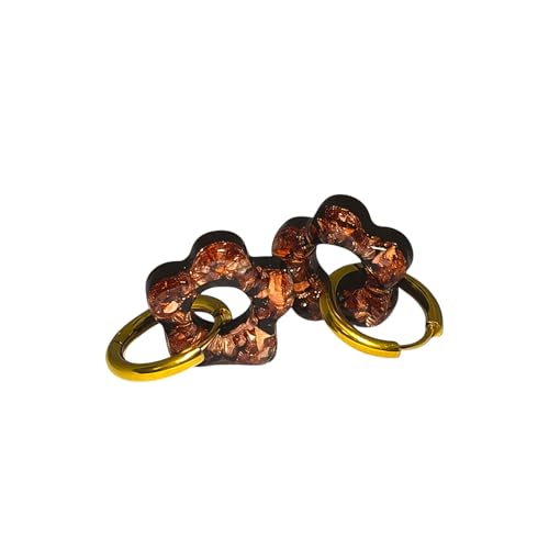 Boucles d’oreilles pampille fleur noir et mica doré – Création artisanale Joia Bijoux – Fait main à Marseille