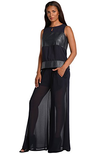 Standards & Practices Modern Women Navy Woven Chiffon Elastic Waist Palazzo Pant