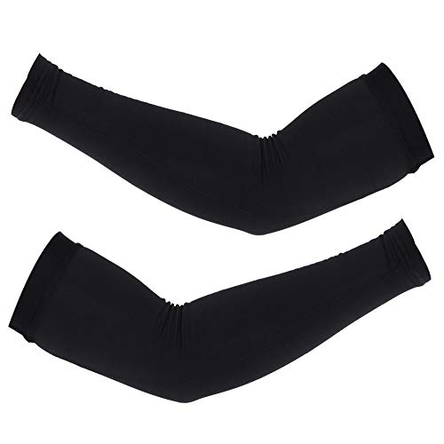 V Geby Black Sports Arm Sleeves, Cycling Windproof Fleece Sleeves Arm Warmers Outdoor Sports Arm Sleeves Cover For Cycling, Golf, Hiking(M-)