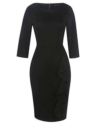 CISMARK Women's Vintage Short Sleeve Polka Dot Falbala Fold Slim Fit Pencil Dress