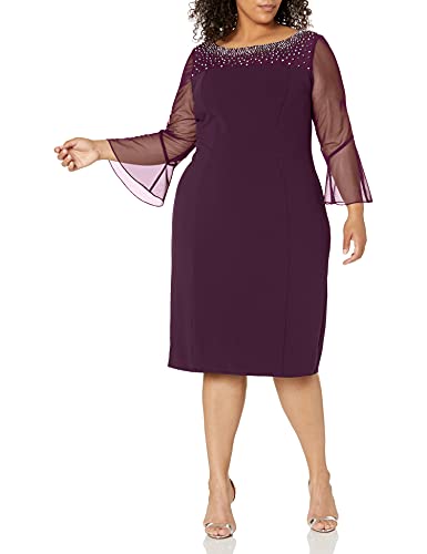 Image of Alex Evenings Womens Plus Size Short Shift Dress with Embellished Illusion Detail
