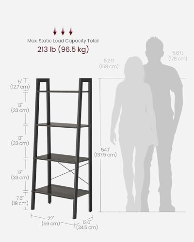 Image of VASAGLE BARNET Collection - Ladder Shelf, Bookshelf, Storage Rack, Modern Bookcase for Living Room Home Office Kitchen, Steel Frame, 4-Tier, 22-Inch Wide, Charcoal Gray and Ink Black ULLS044B04
