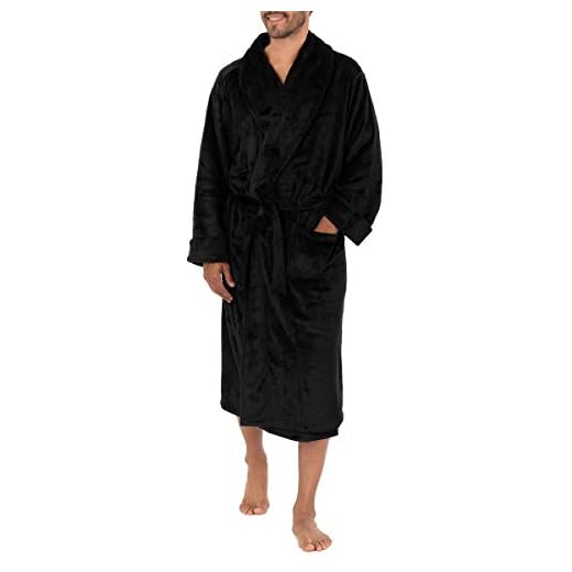 IZOD Men's Comfort-Soft Fleece Robe, Black, One Size