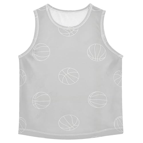 J JOYSAY Cartoon Basketball Grey Boys Tank Top Sleeveless Muscle Shirts Quick Dry Active Workout Sport Kids T-Shirts 3-15T