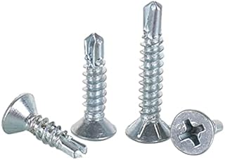 FandWay 100Pcs M4.2 * 38mm Self Drilling Screw, Cross Countersunk Head Self Tapping Sheet Metal Screws/Tek Screws for Metal Sheets Roofing Windows (Zinc Plated Steel).