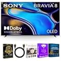 Sony 65-Inch BRAVIA 8 OLED 4K HDR Google TV Bundle – XR OLED Contrast, Dolby Vision, 120Hz, Acoustic Surface Audio+, HDMI 2.1 w/ 24-Month CPS Protection Plan, UAX HDMI Cable, Streaming Bundle