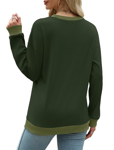 Image of Saloogoe Sweatshirts for Women Crewneck Long Sleeve Loose Fit Tops Color Block Ribbed Trim Fashion 2025
