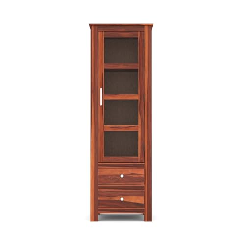 Image of SUNCOM Wood Book Shelf for Home Library - Book Shelf with Glass Door & Shelf Storage - Kitchen /Crockery Cabinet, Showcase Almirah, Book Rack, Home Bedroom Furniture (Natural Finish)