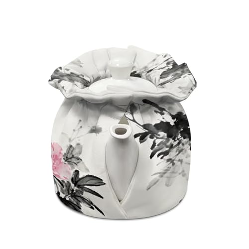 Image of Xoenoiee Butterfly Ink Wash Lotus Flower Pattern Tea Cozy Tea Pot Cover Insulation Tea Cosy Teapot Dust Cover Teapot Warmer for Home Kitchen Teapot Covers