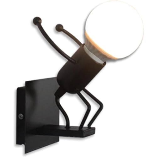 Vetrineinrete® Applique da parete decorativo a forma di omino lampada da muro in metallo attacco E27 arredo casa soggiorno ingresso(Omino che Salta Nero)