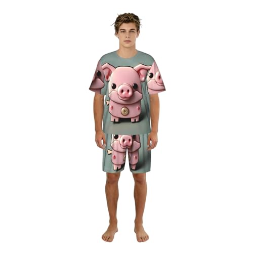 Pyjama 2 pièces homme en rose avec t-shirt et short léger
