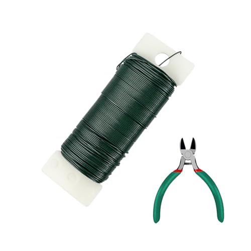 22 Gauge Green Floral Wire - 1 Pack (115 ft / 35 Meters) | Flexible Paddle Wire with Cutter for Christmas Tree DIY Crafts Garland Wreath Making & Floral Flower Arrangements
