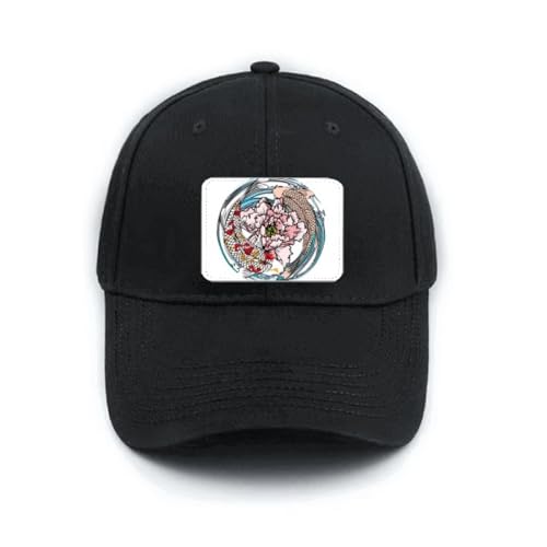 Casquette de baseball noire brodée pivoine avec boucle de réglage