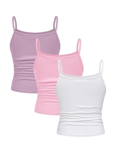 Image of SOLY HUX Girl's Tank Tops 3 Packs Cute Ruched Spaghetti Strap Camisole Slim Fit Undershirts