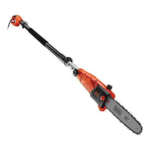 BLACK+DECKER Pole Saw, 800W, Corded, 25cm Pole Length, Pivoting Head, Up to 25cm Cutting Width, Chain Brake Safety System, Easy Fill Oil System, PS7525-GB