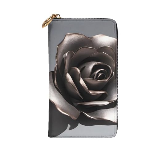 Metal Rose Prints Leather Long Clutch Wallet for Fashionable Girls and Women - Durable, Stylish, and Functional, Black, One Size2