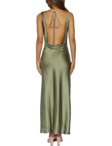 Image of KOUNAI Satin Backless Formal Maxi Dresses for Women Wedding Guest