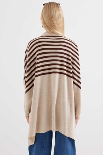 Image of Women's Crew Neck Batwing Sleeve Split Hem Oversized Knit Poncho Sweater