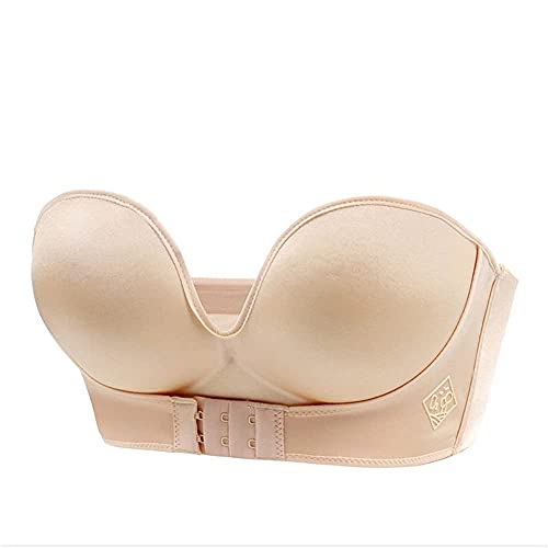 Flirtiva Bra, Front Buckle Strapless Adjustable Bra, Mango Lift Bra, Women Seamless Invisible Push Up Bra (beige B, XL)
