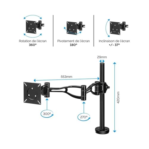 Image of Fellowes 8041601 Professional Series Adjustable Depth Computer Monitor Stand for Desk with Single Monitor Arm, 30 Inch Monitor Capacity
