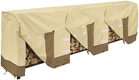 LLPUSLUO 12Ft 210D Outdoor Waterproof Firewood Racks Cover Oxford Wood Rack Cover Heavy Duty Log Rack Cover with Velcro (12FT, Brown)