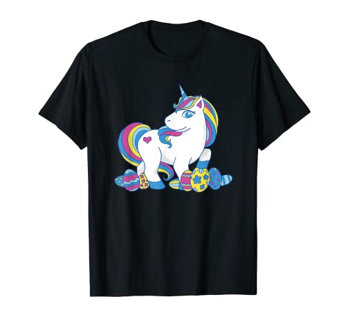 Simpatico unicorno Pasqua uova arcobaleno grafica novità t-shirt Maglietta