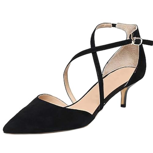 Women's Classic Cross Strap Pointed Toe Low Heel Pumps Dress Party Office Shoes