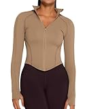 AVGO Womens Long Sleeve Cropped Athletic Jackets Zip Up Gym Workout Sweaters Yoga Running Clothes 2024(Cream Coffee, M)