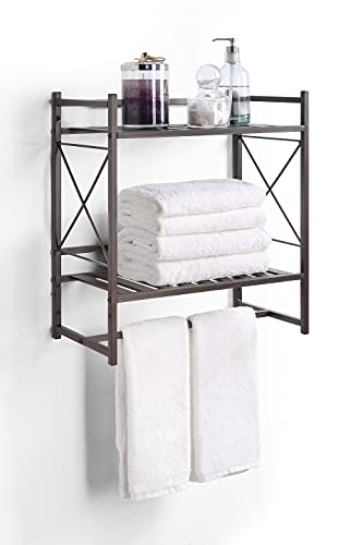 SunnyPoint Classic Square Bathroom Shelf, 2 Tier Shelf with Towel Bar Wall Mounted Shower Storage (Classic - Wall Mount - ORB)