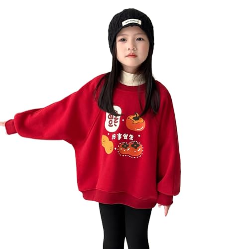 Chinese New Year Girl's Sweat Winter Coat fleece-lined Thickened Warm Round Neck Top