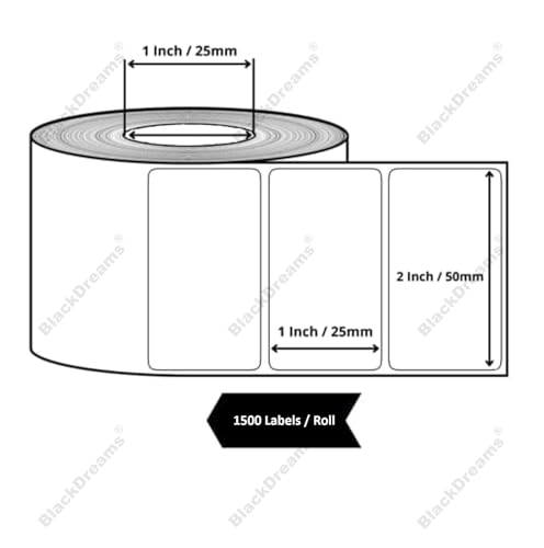 Image of BlackDreams 50x25 Chromo Barcode Label Sticker - 2 x 1 inches - 50mm x 25mm - 1500 Labels Per Roll - Self Adhesive Sticker for Printing Labeling (Ribbon Required) (Pack of 6 ROLL (9000 Labels))