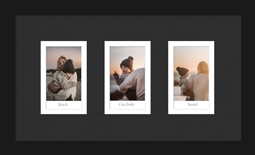 Image of DUENPY 5.6x10 Polaroid collage frame for Polaroid 2x3 Mini Instant Prints Photo with 3 Openings, Mini Picture Frames Wall Display with Polished Plexiglas Balck