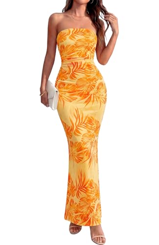 BTFBM Women Summer Strapless Maxi Dress 2026 Bodycon Floral Long