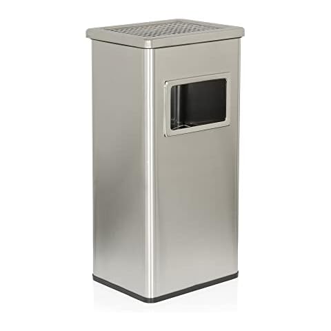 hjh OFFICE 741000 Standaschenbecher mit Mülleimer CLEAN I Stahl Silber Aschenbecher Cover